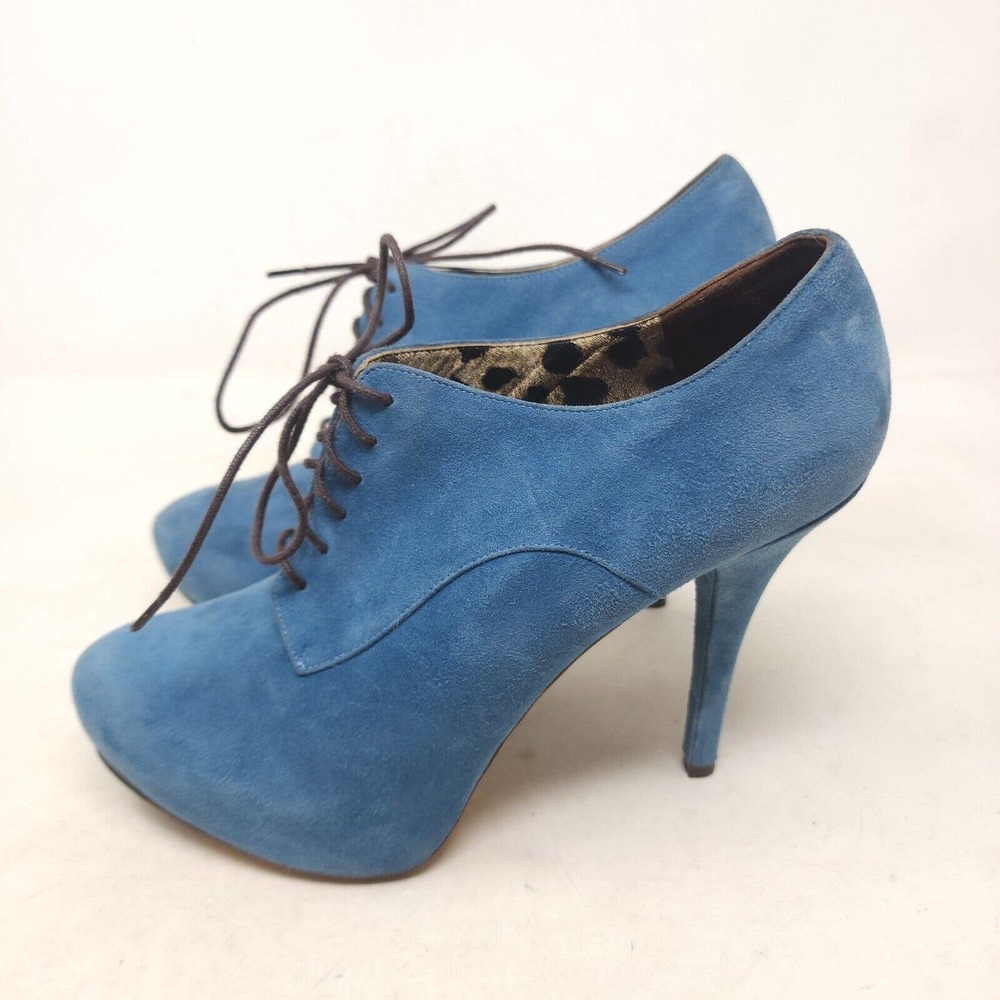 Dolce Gabbana Womens Booties Blue Suede Leather Oxford Lace Up Stiletto 39.5 9.5 - Picture 5 of 9